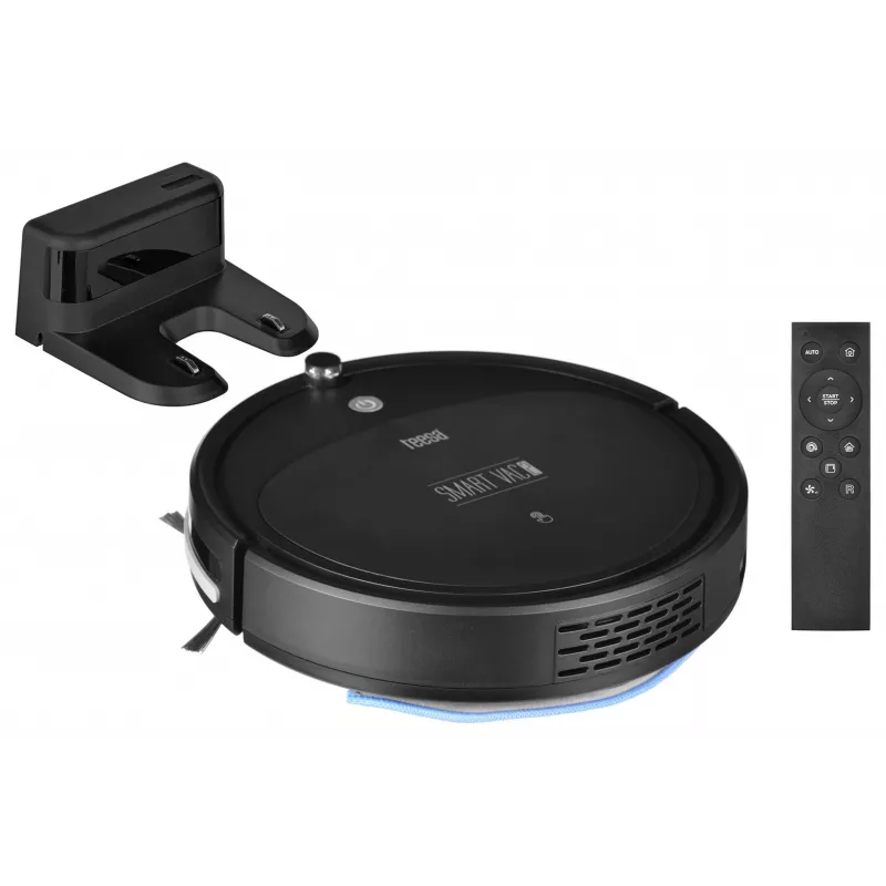 Robot aspirador TEESA Smart VAC 2 — redondo, negro, potencia de succión 1000 Pa, batería Li 9,6 V/2000 mAh, depósito de polvo 0,2 l, WLAN, retorno automático