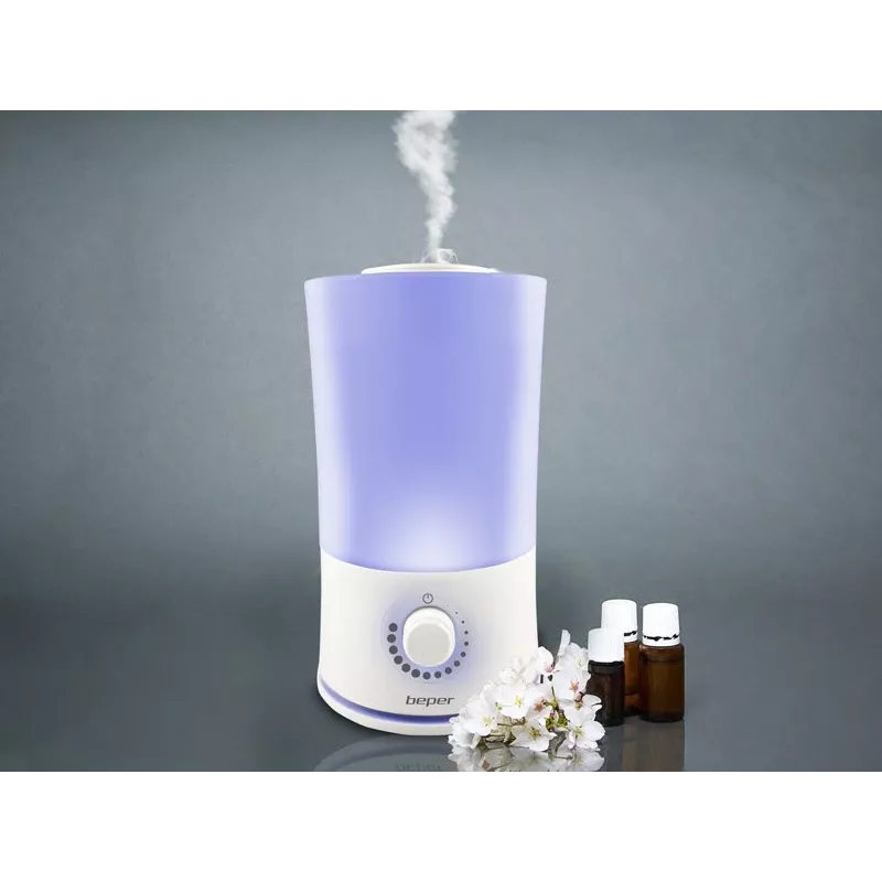 Beper 70.401 difusor de aromas ultrasónico y humidificador, 2,4 l, LED de 7 colores, 25 W