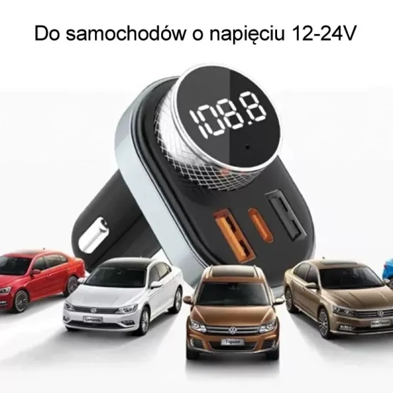 Manos libres Awei C-843 Bluetooth 5.0 con transmisor FM, conexiones USB y USB-C