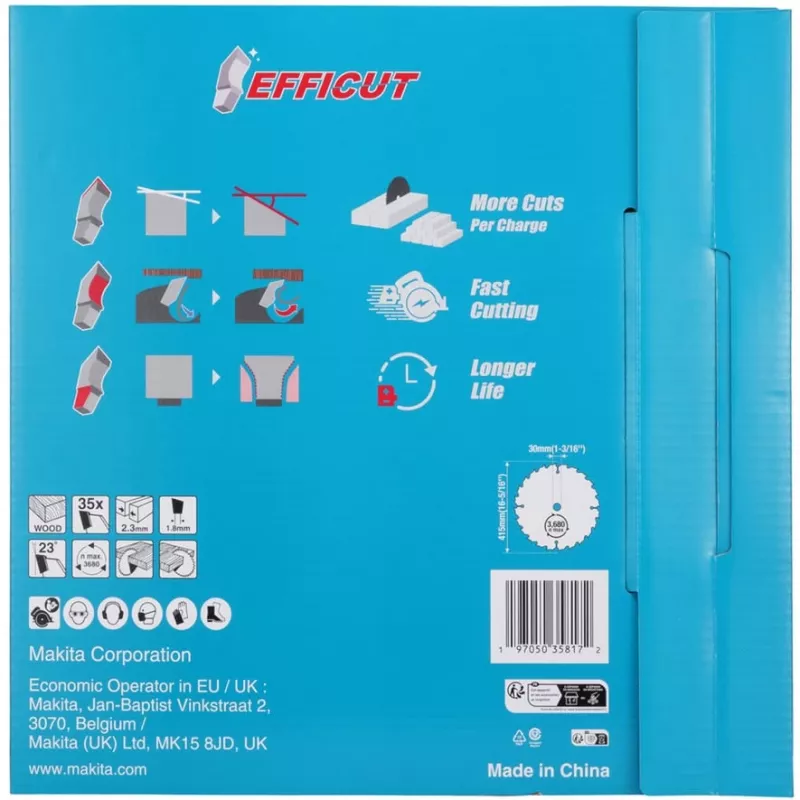Makita E-24848 hoja de sierra EFFICUT para sierra circular de batería HS013G ancho de corte 2,30 (E-24848)