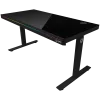 Escritorio gaming de altura ajustable con dos motores, función sentado/de pie, cargador inalámbrico, iluminación RGB, panel de control y puertos USB, tablero de vidrio templado, negro
