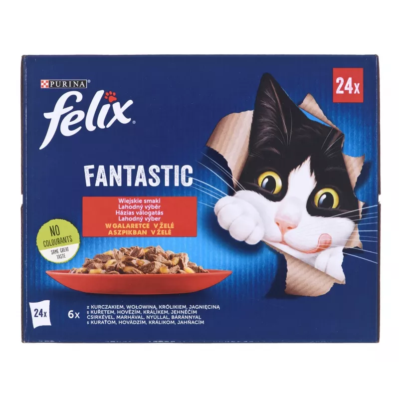 Felix Fantastic sabores rurales en gelatina - Comida húmeda para gatos - 24x 85 g