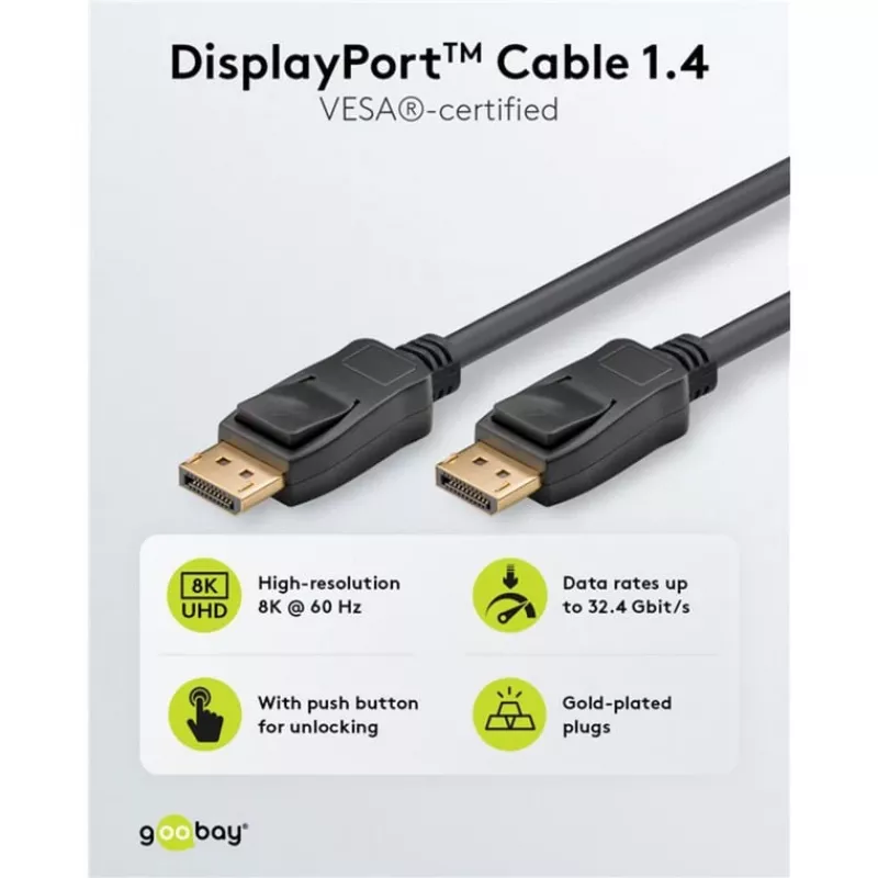 Cable DisplayPort Goobay 74777 1 m negro G-Sync FreeSync