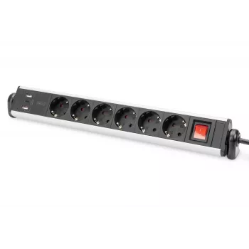 Digitus Regleta de enchufes de oficina de 6 tomas con 3 puertos USB cable de 1,5 m