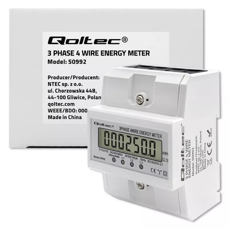 Contador electrónico trifásico QOLTEC 50992 400V 100A