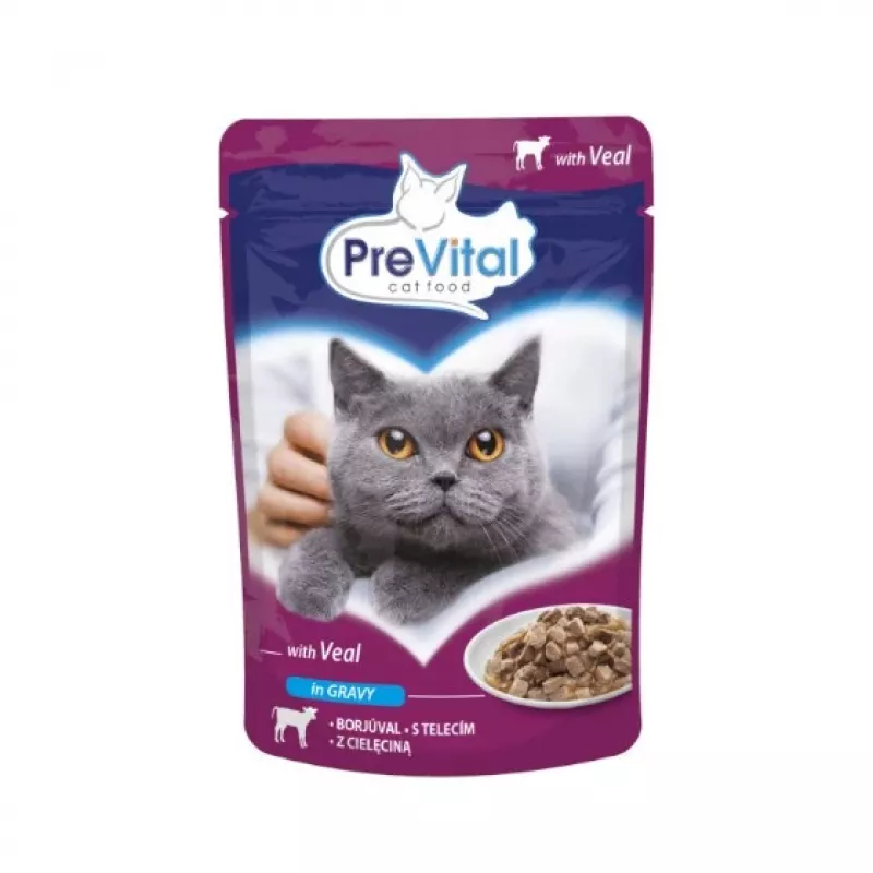 PREVITAL Cat Food Mix 4 Flavors comida húmeda para gatos adultos esterilizados, pollo, ternera, salmón, aves, 96 x 100 g (9,6 kg)