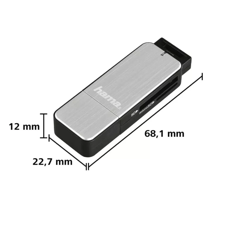 Hama 123900 lector de tarjetas USB 3.0 SD/microSD, aluminio, negro/plata