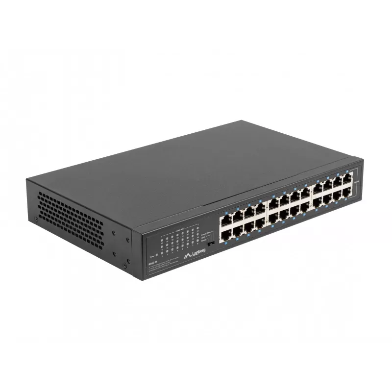 Switch no gestionado LANBERG RSGE-24 — 24× Gigabit Ethernet 1U, montaje en rack, negro