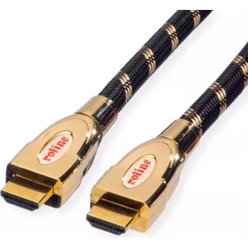 Roline Oro - Cable HDMI con Ethernet - HDMI (M) a HDMI (M) - 3 m - Doble aislamiento - negro-oro - Compatibilidad 4K