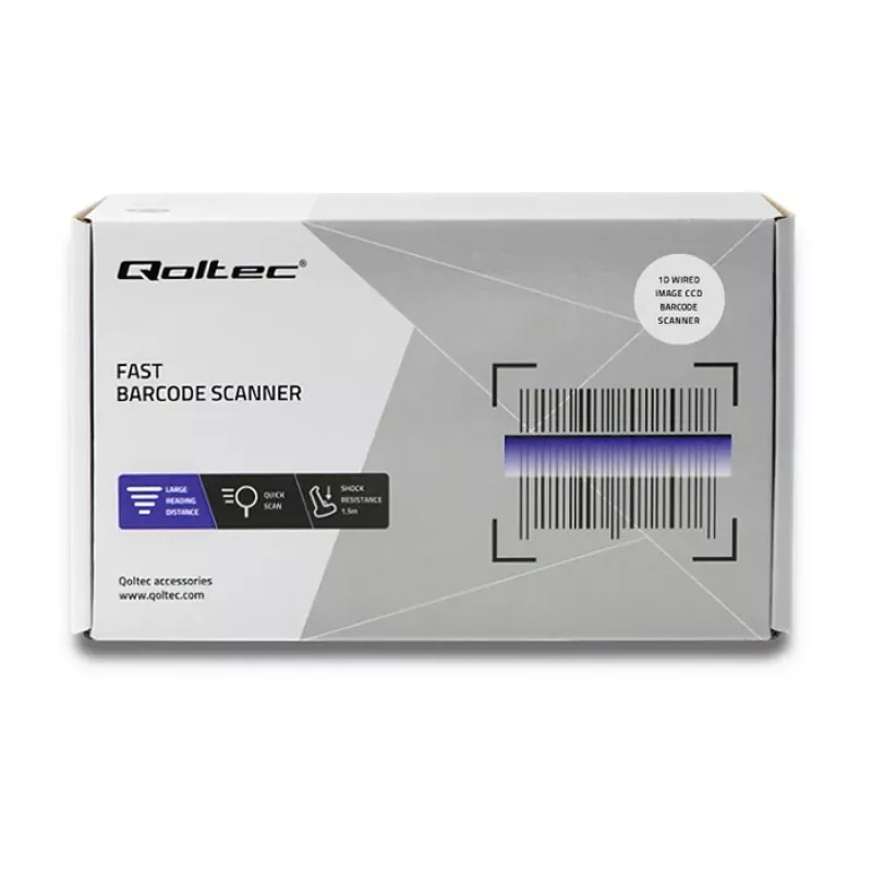 Lector láser de códigos de barras 1D CCD Qoltec 50866, USB, negro