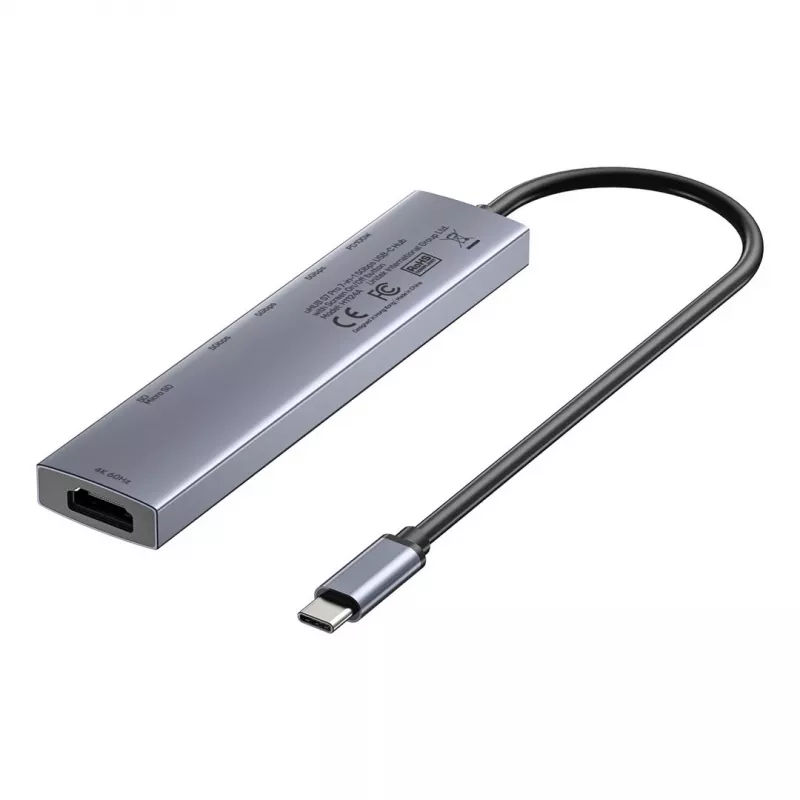 Hub USB-C Unitek H1124AGY01 con 100W PD, HDMI 2.0, 2x USB‑A, 2x USB‑C, lector de tarjetas SD/microSD — aluminio