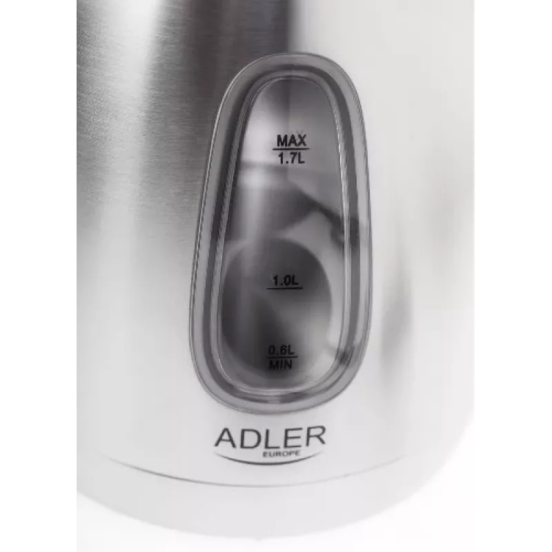 Hervidor eléctrico Adler AD1223 — 1,7 l, 2000 W, acero inoxidable con detalles negros