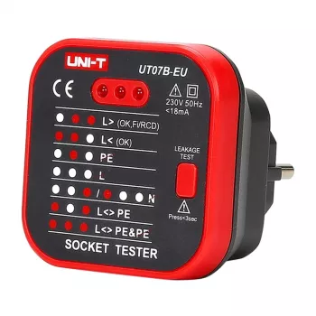 Comprobador de enchufes Unit UT07B-EU — comprobación de tensión y polaridad de enchufes, conector EU