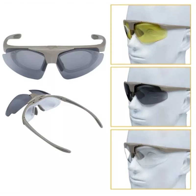 Gafas de tiro WOSPORT 6055T con 3 lentes intercambiables y correa ajustable