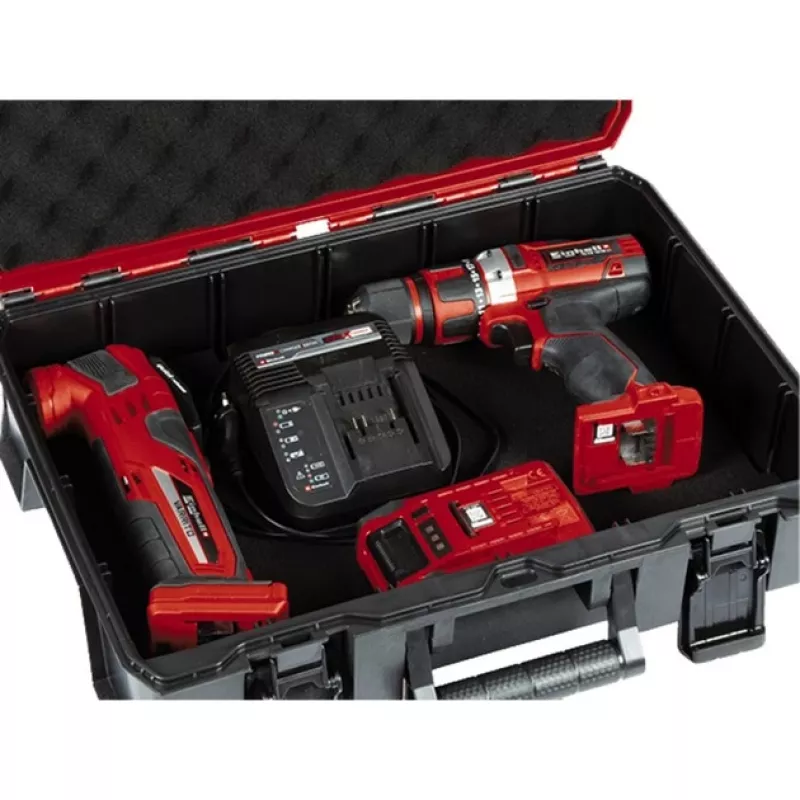 Einhell 4540019 E-Case S-F maletín de sistema con espuma reticulada, resistente a salpicaduras, polipropileno, carga de 25 kg, negro/rojo