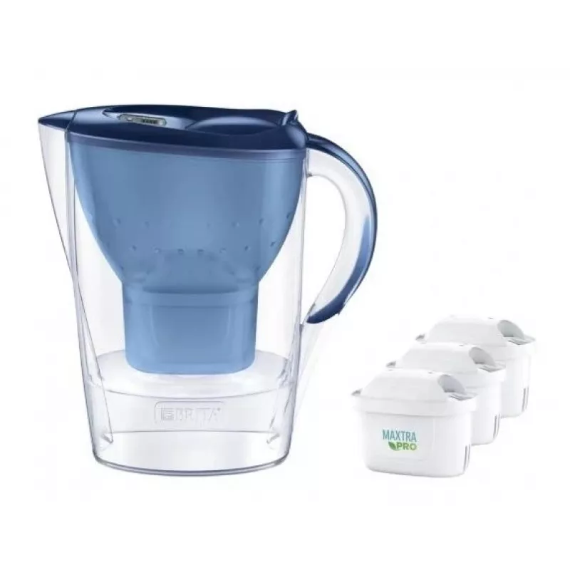 Jarra filtrante de agua BRITA Marella 2,4 l con 3 cartuchos Pure Performance, Maxtra Pro, azul