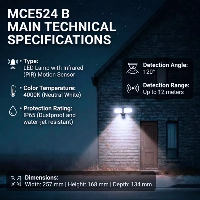 Lámpara de pared LED MACLEAN MCE524 con detector de movimiento PIR, modelo MCE524 B
