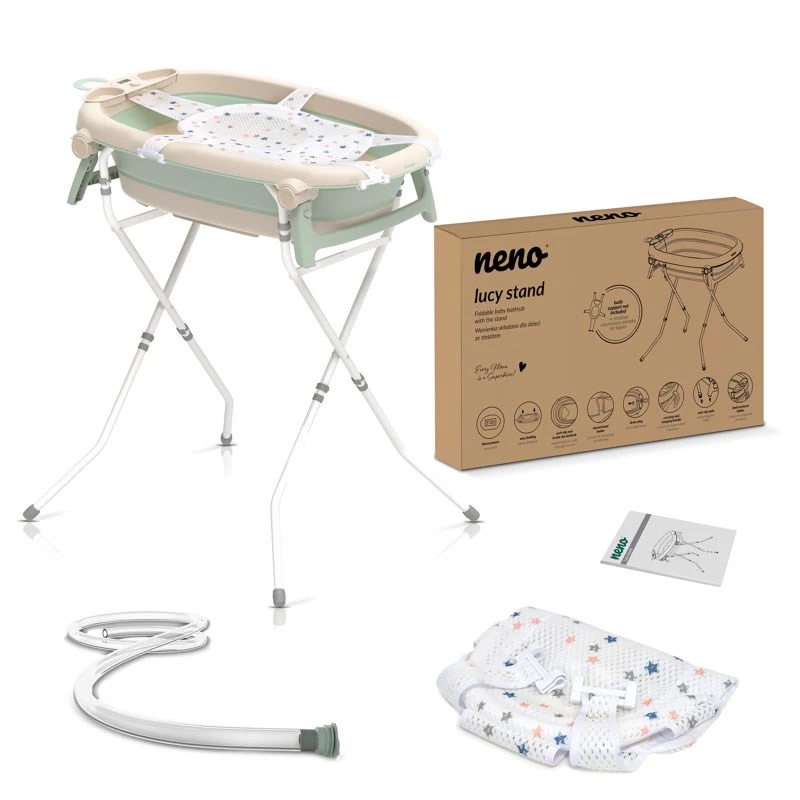 Bañera para bebé neno LUCY STAND plegable con soporte, rectangular, 1 bandeja, carga máx. 30 kg, blanca