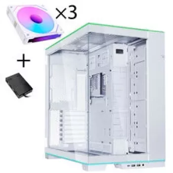 Bundle de caja para PC Lian Li O11 Dynamic EVO RGB, semitorre, ARGB, cristal templado + 3x UNI FAN SL-INF Reverse Blade Fan - blanco