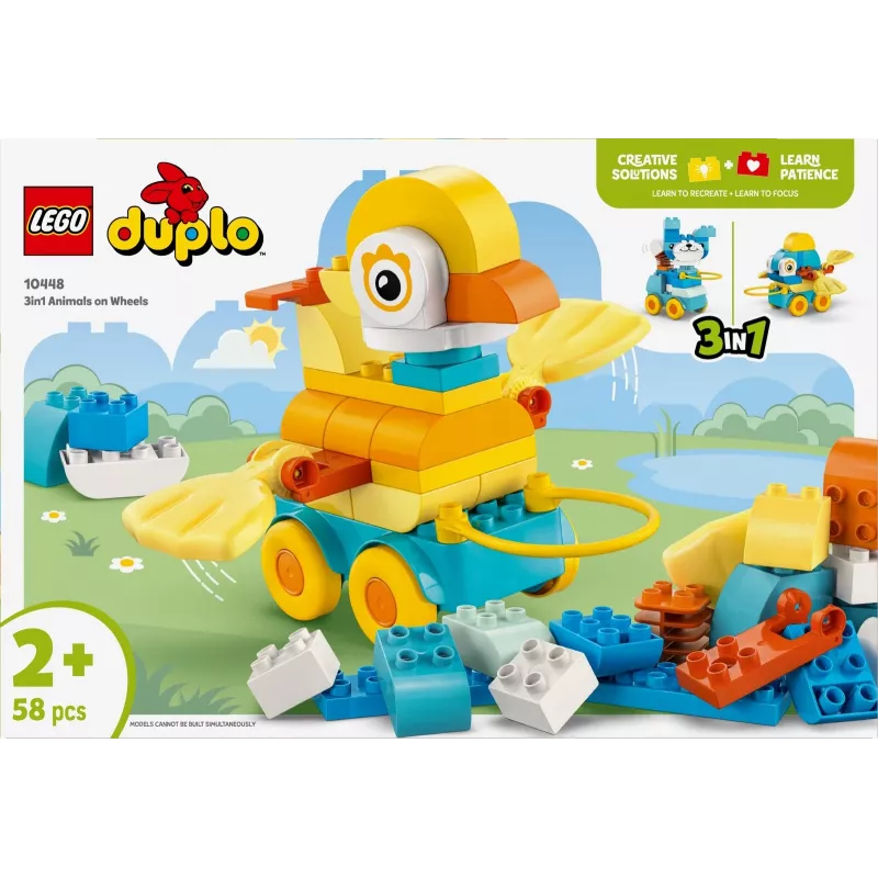 Set de juego LEGO DUPLO 3 en 1 Animales sobre ruedas 10448 — animales DUPLO de construcción y juego, 58 piezas, a partir de 2 años