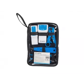 Set de herramienta de crimpado con candado de cable LANBERG NT-0302 — crimpadora RJ-45, mangos de plástico, bolsa de transporte, interruptor de encendido/apagado, multicolor