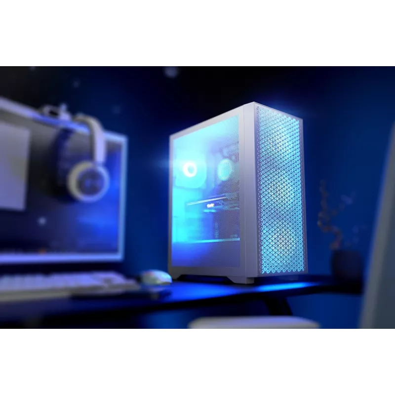 Caja de PC LOGIC Dart Pro Midi ARGB blanca — torre Midi, ATX, 456×200×385 mm, GPU máx. 34 cm, altura de disipador de CPU 155 mm, 3x120mm frontal + 1x120mm trasero, USB 3.0 x2, USB-C x1