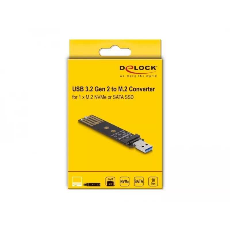 Convertidor combo DeLOCK para M.2 NVMe PCIe o SSD SATA USB 3.2 Gen 2 negro