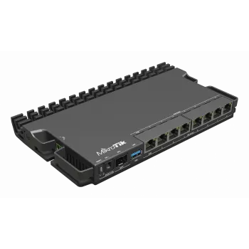 Router con cable MikroTik RB5009UPR+S+IN — 8x puertos RJ-45 PoE, 2,5GbE, ranura SFP+, RouterOS