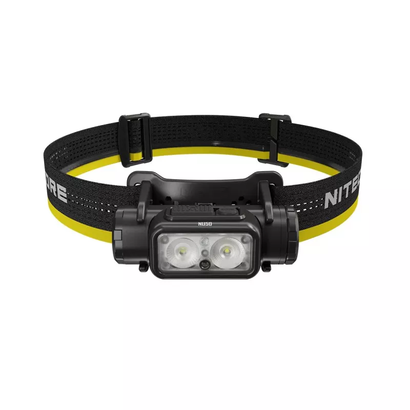 Linterna frontal Nitecore NU50 negra amarilla LED impermeable antichoque
