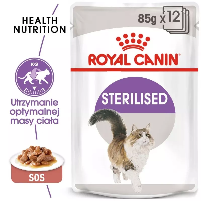 ROYAL CANIN FHN Sterilised en salsa – Comida húmeda para gatos adultos – 12x85g