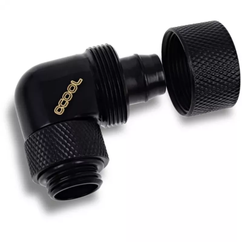 Racor de rosca giratorio 90° para tubo rígido 16/10 mm G1/4, negro, conexión para tubos flexibles (PVC, silicona, neopreno)