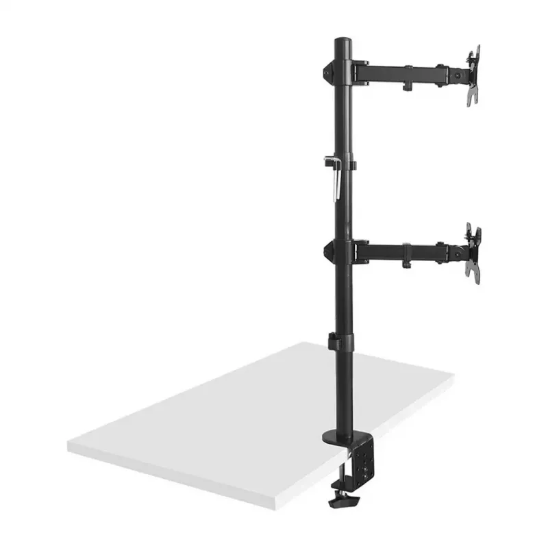 Soporte de mesa Maclean MC-967 doble vertical para monitor, soporte de pantalla VESA máx. 100x100, 13-27, 2x 9 kg, recubierto en polvo, inclinable, giratorio, ajustable