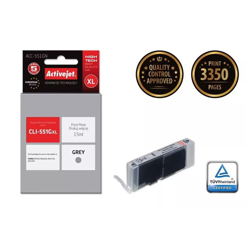 Cartucho de tinta ActiveJet ACC-551GN — compatible Canon CLI-551GXL, gris, High (XL) 15 ml