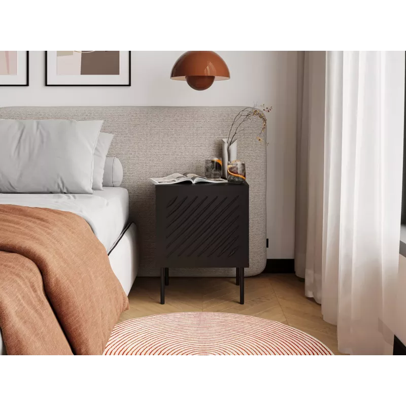 Mesita de noche Cama Meble SIENA set de 2, 44,5×40×59 cm, negro mate, MDF y aglomerado