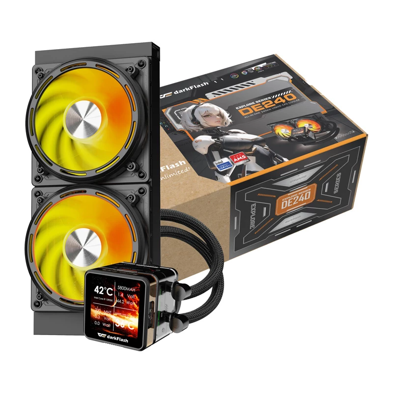 Refrigeración líquida de CPU Darkflash DE240 (negra) — radiador de 240 mm, refrigeración líquida AIO