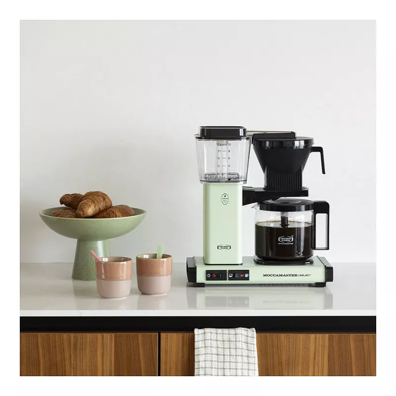 Cafetera de filtro MOCCAMASTER KBG Select — depósito de agua de 1,25 l, capacidad para 10 tazas, acero inoxidable, verde pastel