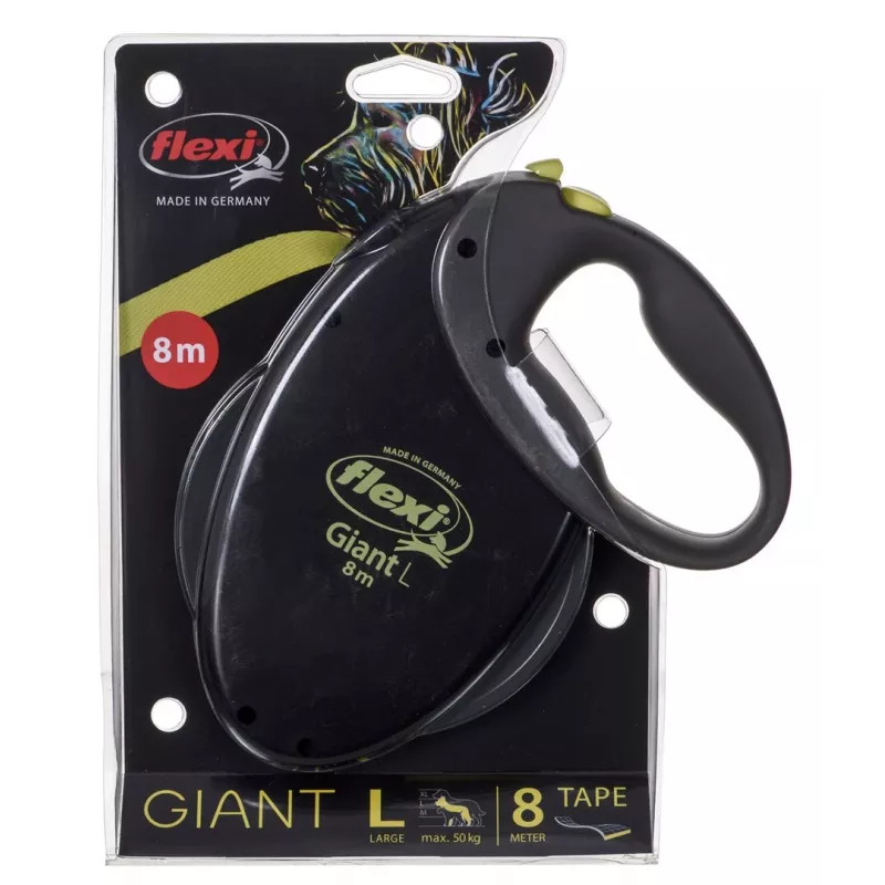 flexi Giant L correa extensible para perros, cinta de 8 m, negro/amarillo