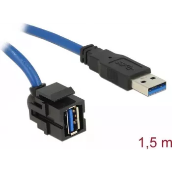 Módulo Keystone DeLOCK USB 5 Gbps conector hembra Type-A 250° a conector macho Type-A con cable de 1,5 m, negro