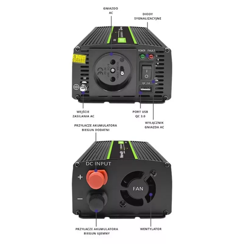 Convertidor de tensión para coche Qoltec Monolith 600 W 12 V