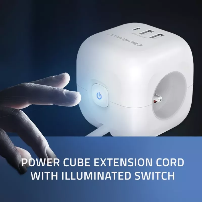 Regleta QOLTEC 52547 Power Cube 3 tomas AC, 2 USB-A, 1 USB-C PD 20W