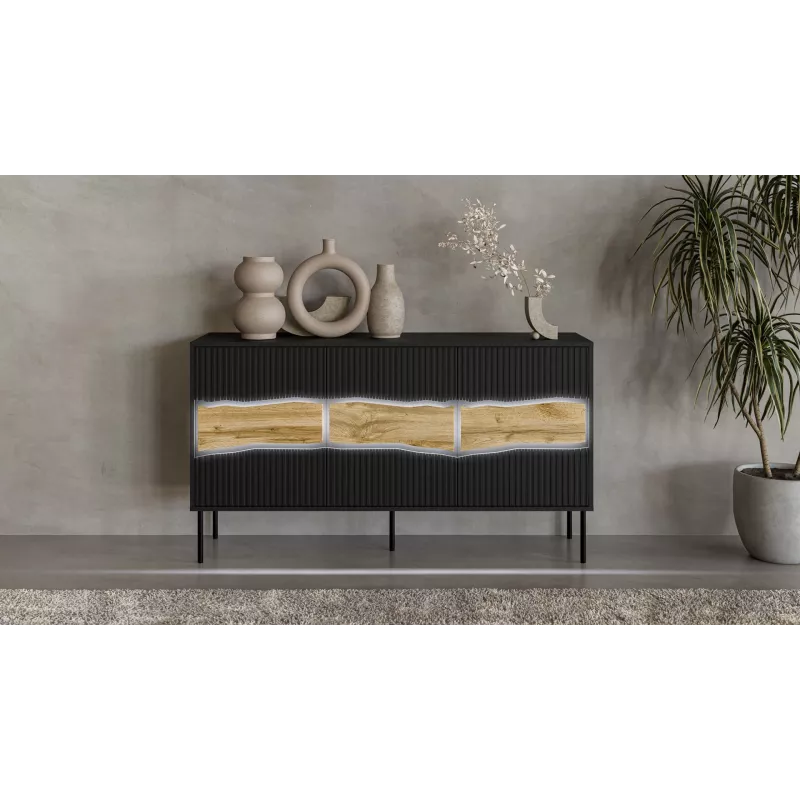 Cama Meble INSERTO 3D cómoda, 143,5x40x80 cm, negra, con LED