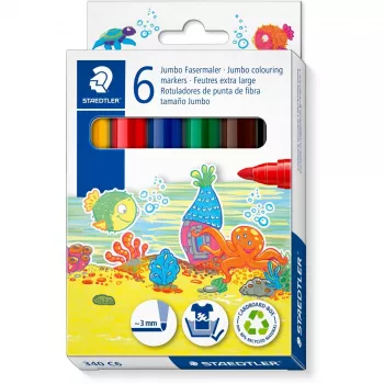 Rotulador Staedtler Noris Jumbo pack de 6 lavable no tóxico — punta ancha, rotuladores seguros para niños