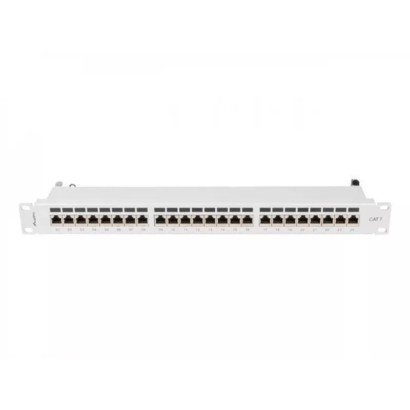 Panel de parcheo Lanberg PPS7-1024-S de 19 pulgadas 1U, 24 puertos, Cat7, FTP apantallado, gris