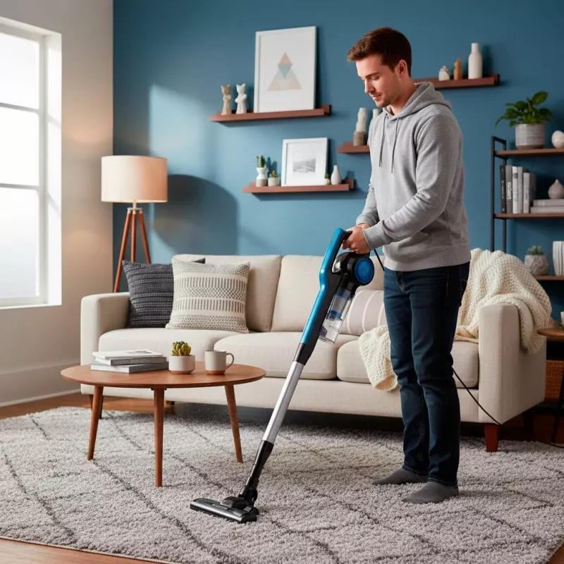 Aspirador vertical con cable Black+Decker BXVMS602E 3 en 1, 600 W, sin bolsa, ciclónico, 0,8 l, filtro EPA, cable de 6 m, negro/azul