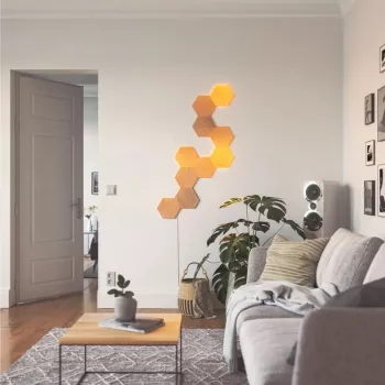 Nanoleaf | Elements Wood Look Hexagons Starter Kit (13 paneles) | Blanco frío + Blanco cálido