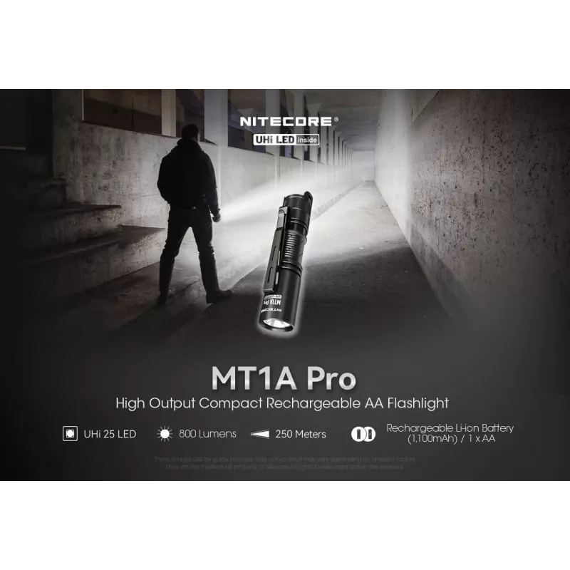 Linterna de mano Nitecore MT1A Pro — LED 50 lm, recargable por USB, 1100 mAh, aluminio, impermeable, resistente a impactos, negra