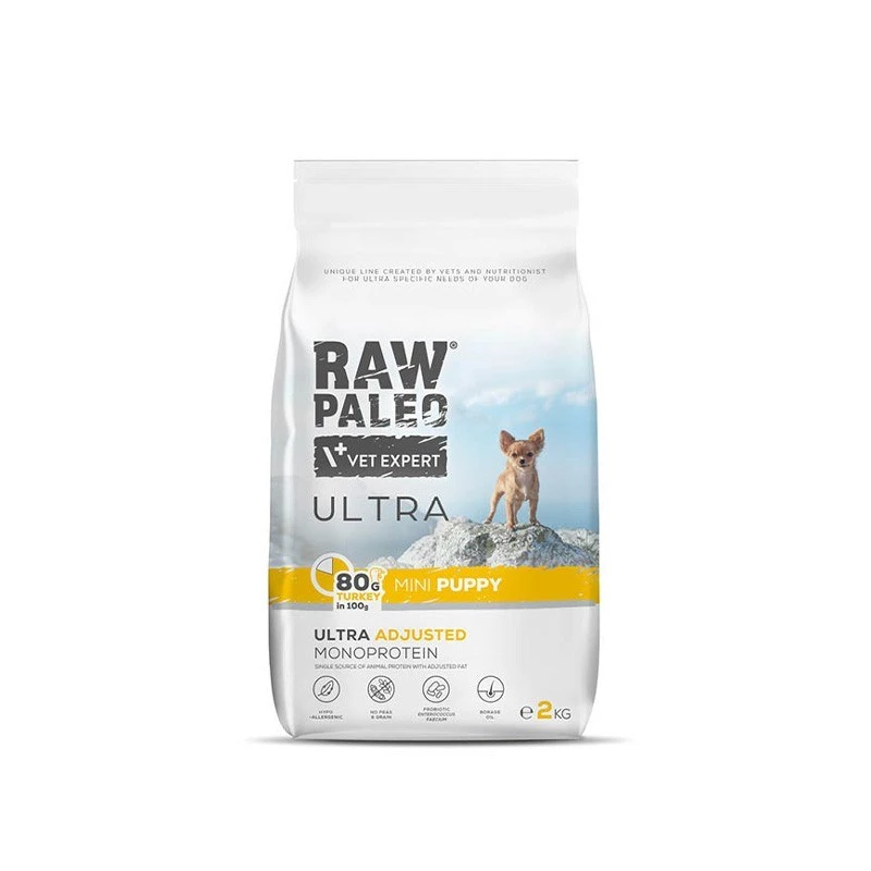 VETEXPERT RAW PALEO Ultra Mini Puppy Turkey pienso seco para cachorros, 2 kg