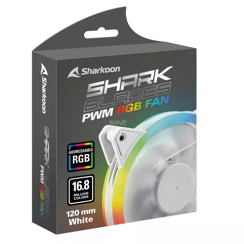 Sharkoon Shark Blades PWM RGB ventilador de caja de 120 mm, 400–1400 rpm, blanco