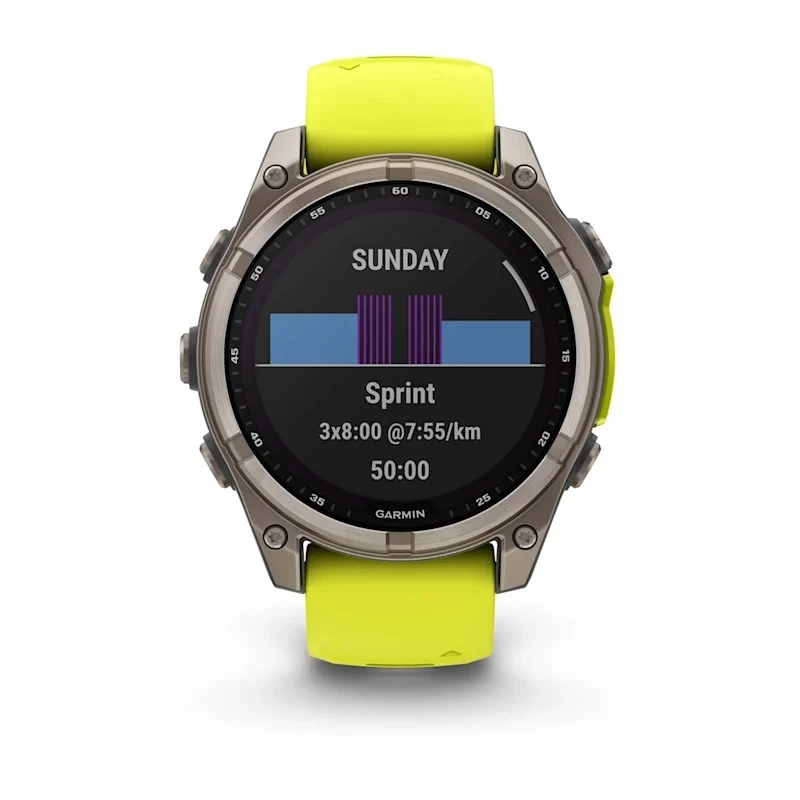 Garmin fenix 8 Solar Sapphire 47 mm reloj inteligente GPS, pantalla táctil de 3,3 cm (1,3") 260 x 260, Wi-Fi, titanio, correa de silicona amarilla/grafito, amarillo