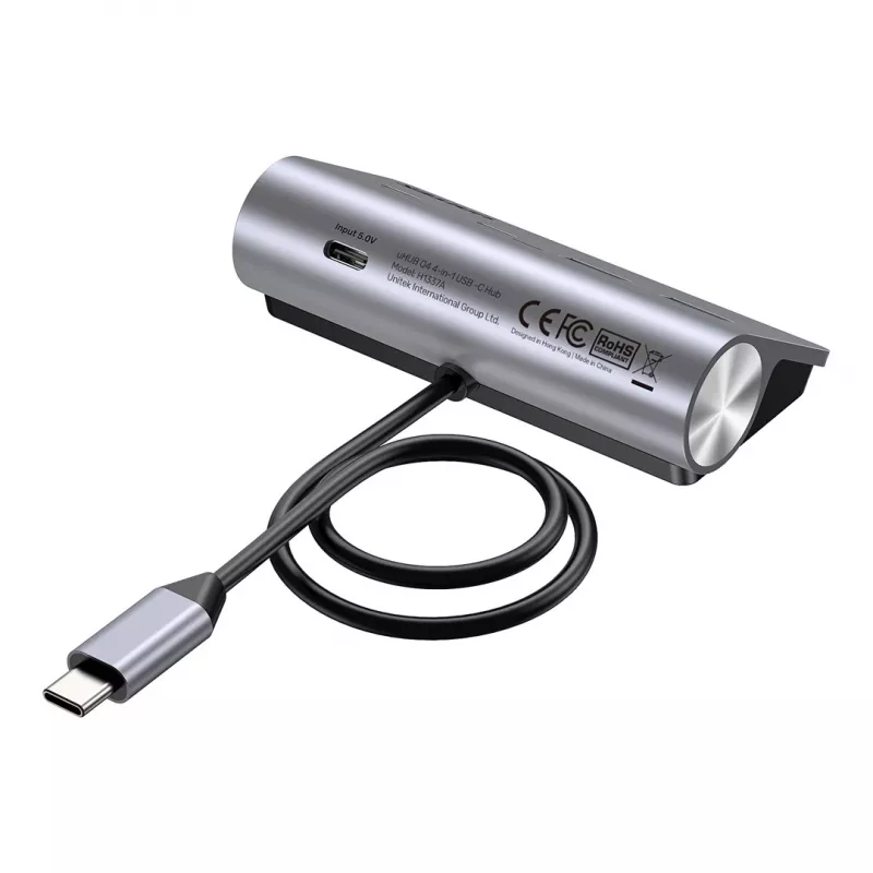 Hub USB Unitek H1337AGY01 – 4 puertos (2×USB-C, 2×USB-A), hasta 5 Gbit/s por puerto, aluminio, Plata